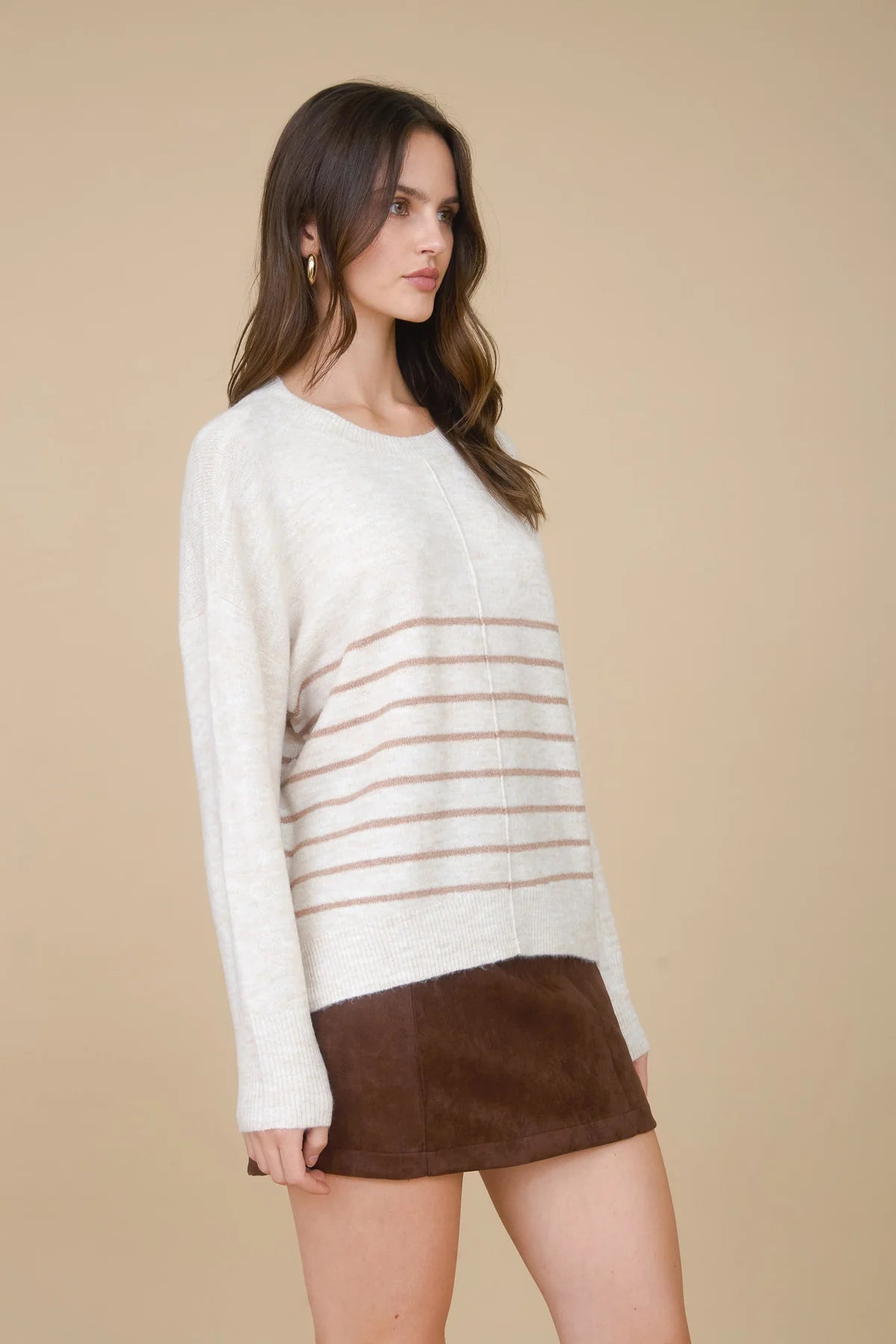 Stripe Front Seam Detail Long Sleeve Sweater