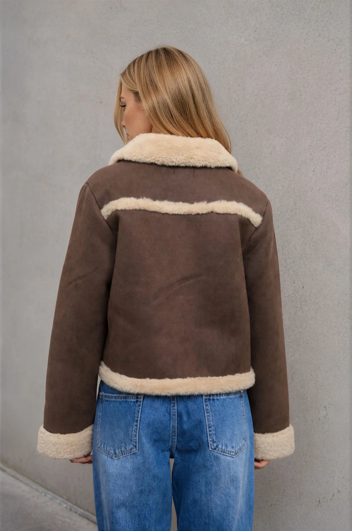 Shearling Collar Button Down Suede Jacket