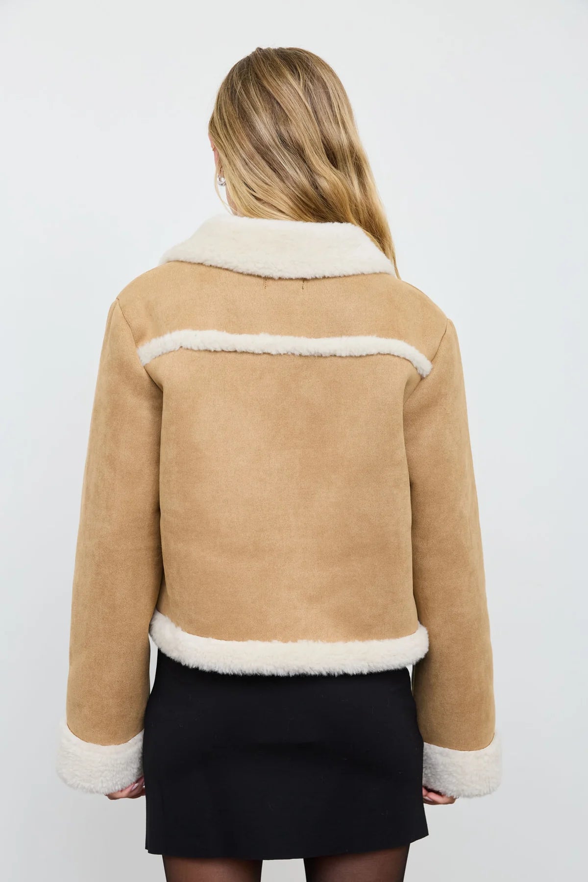 Shearling Collar Button Down Suede Jacket