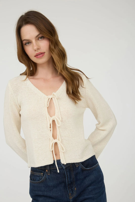 Multi Tie Front Long Sleeve Knit Cardigan