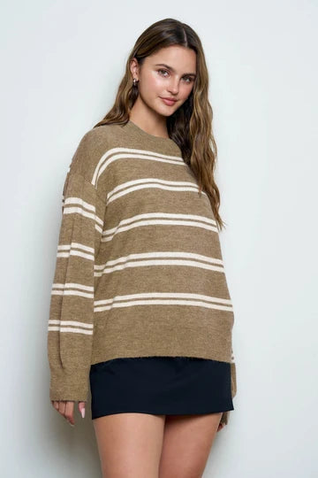 Stripe Drop Sleeve Crew Neck Knit Pullover