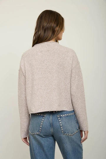 Raw Edge Mock Neck Button Down Cardigan