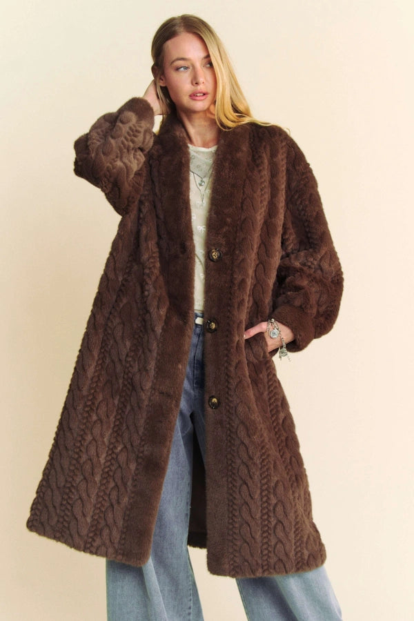 Single Breasted Long Sleeve Fuzzy Fur Coat