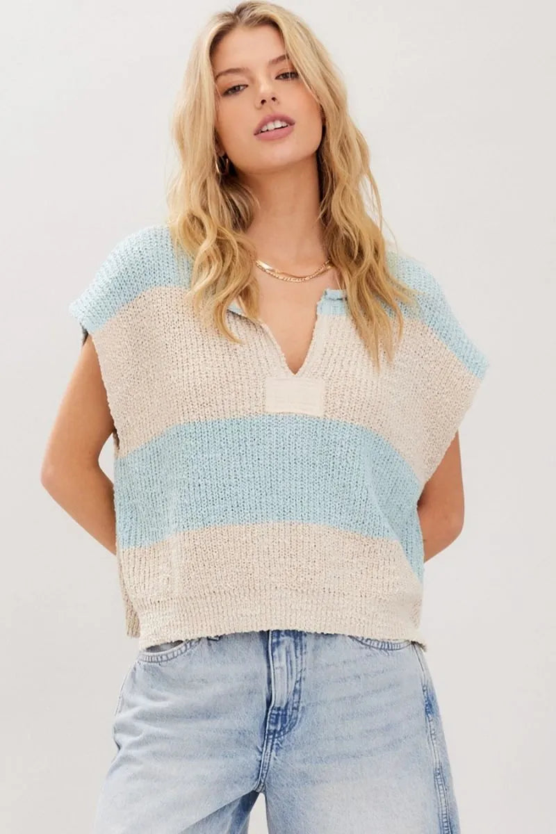 Striped Design Sleeveless Sweater