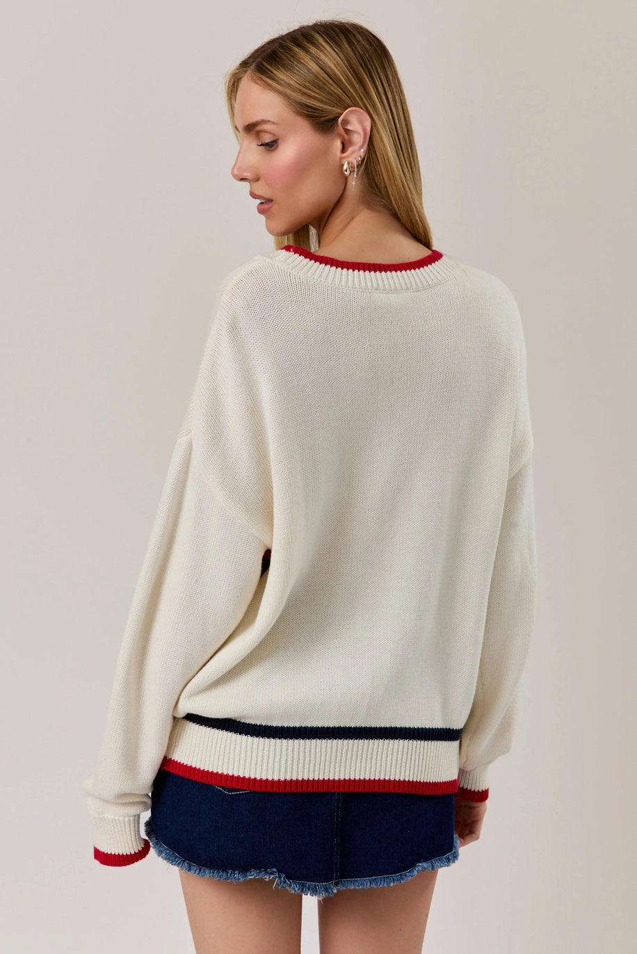 "America" Graphic Long Sleeve Crew Neck Sweater