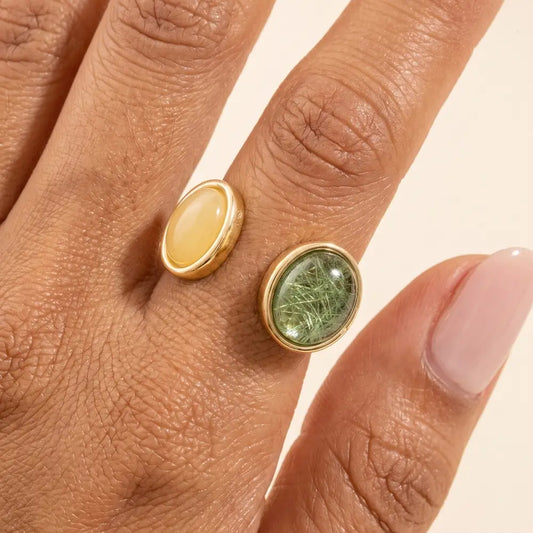 Cabochon and Threaded Dome Open Band Ring