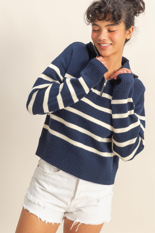 Striped Half Zip Sweater