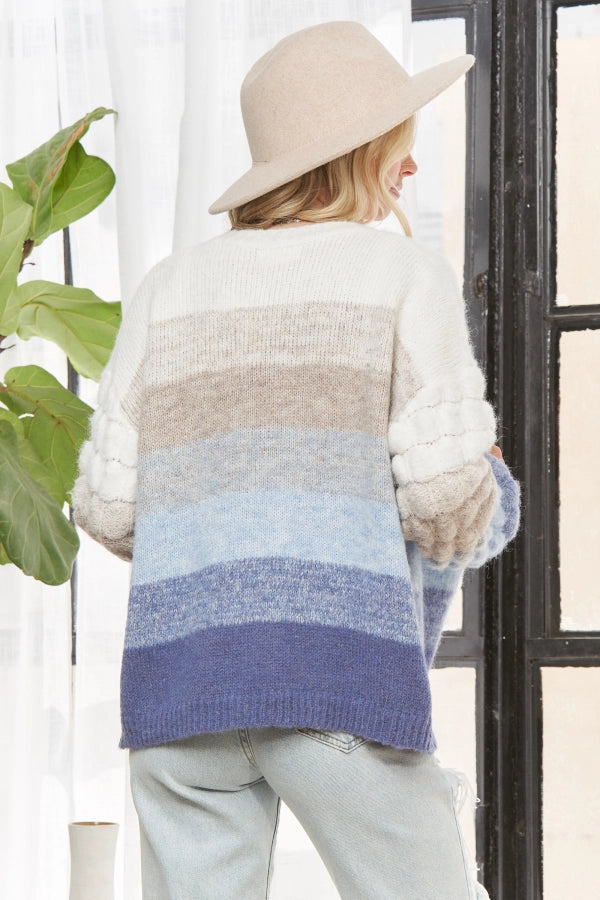 Colorblock Bubble Sleeve Cardigan