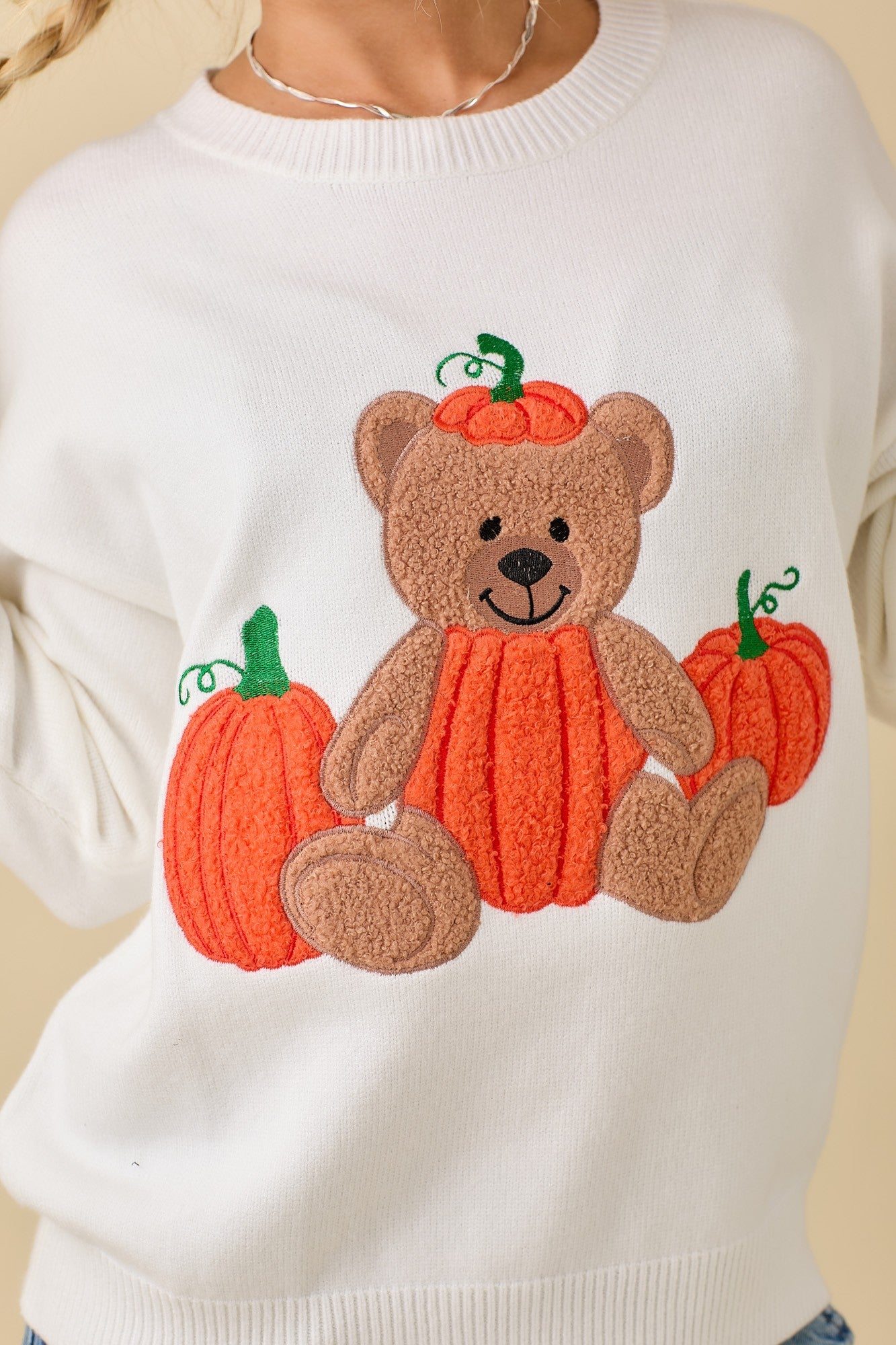 Pumpkin Teddy Bear Patchwork Sweater