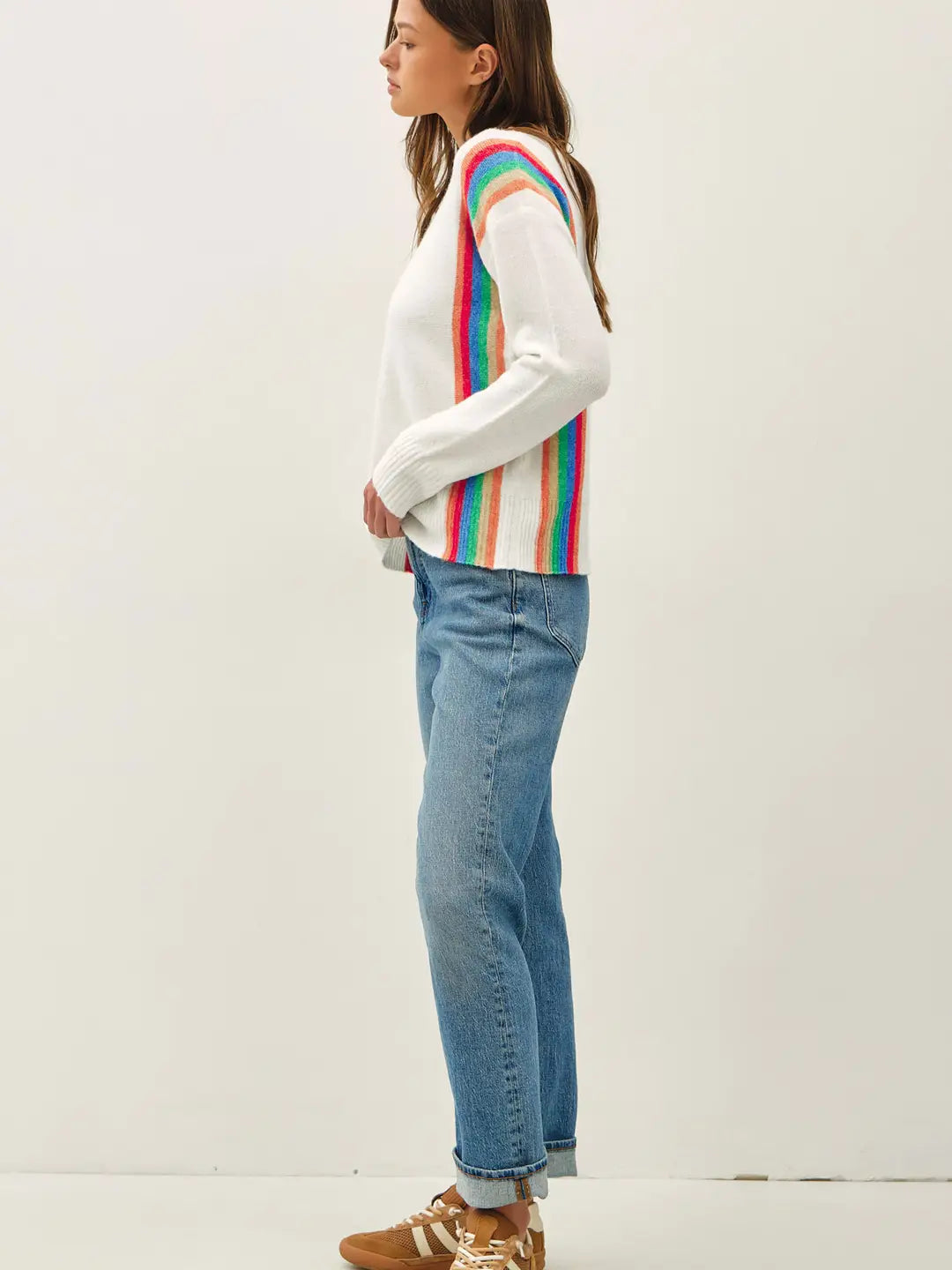 Wool Blended Vertical Rainbow Striped Sweater