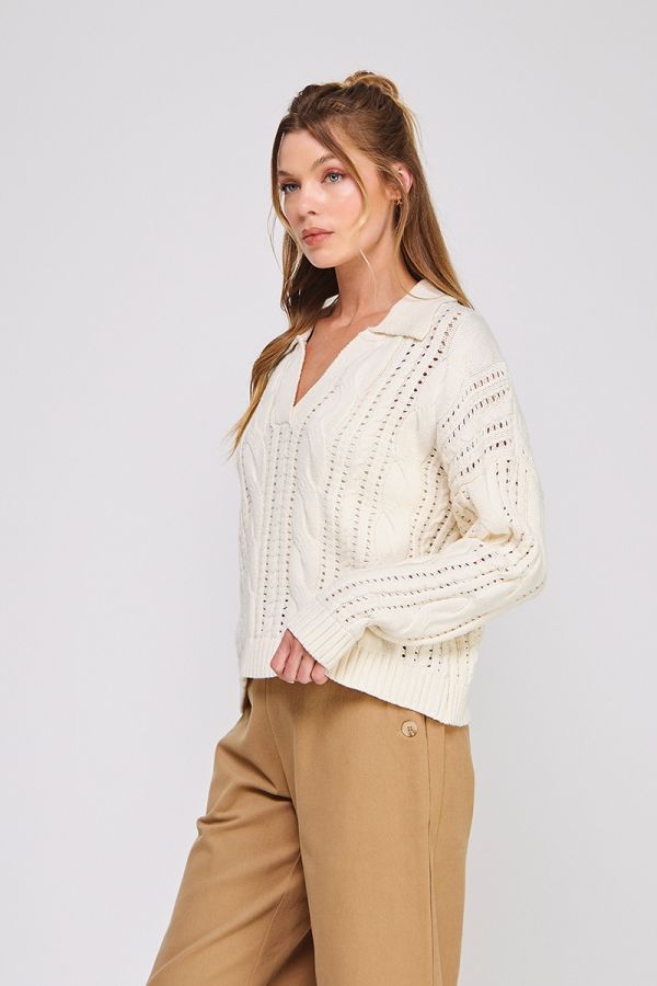 Classic Cable Knit Polo Sweater