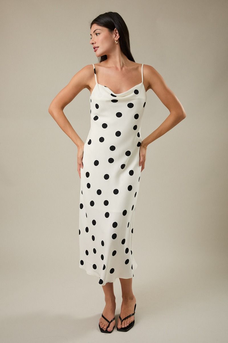 Cowl Neck Sleeveless Bias Slip Midi Dress