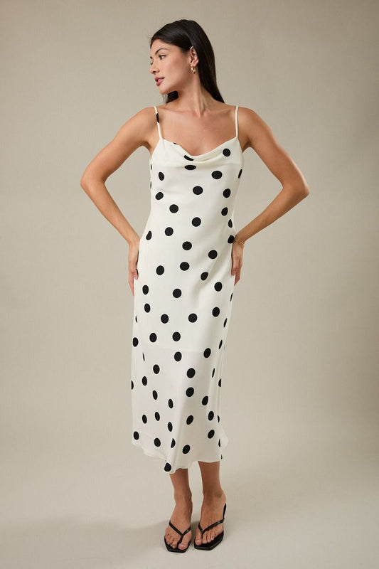 Cowl Neck Sleeveless Bias Slip Midi Dress