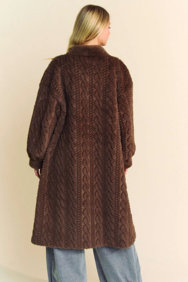 Single Breasted Long Sleeve Fuzzy Fur Coat