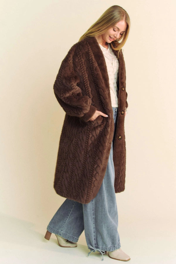 Single Breasted Long Sleeve Fuzzy Fur Coat