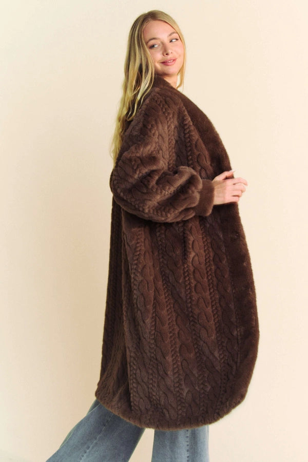 Single Breasted Long Sleeve Fuzzy Fur Coat