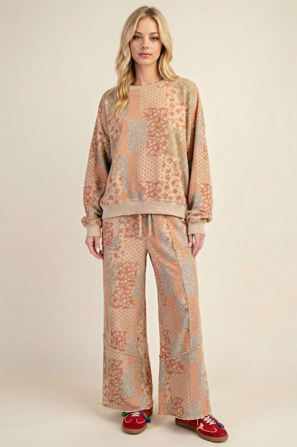 Patchwork Print Mineral Washed Terry Pants
