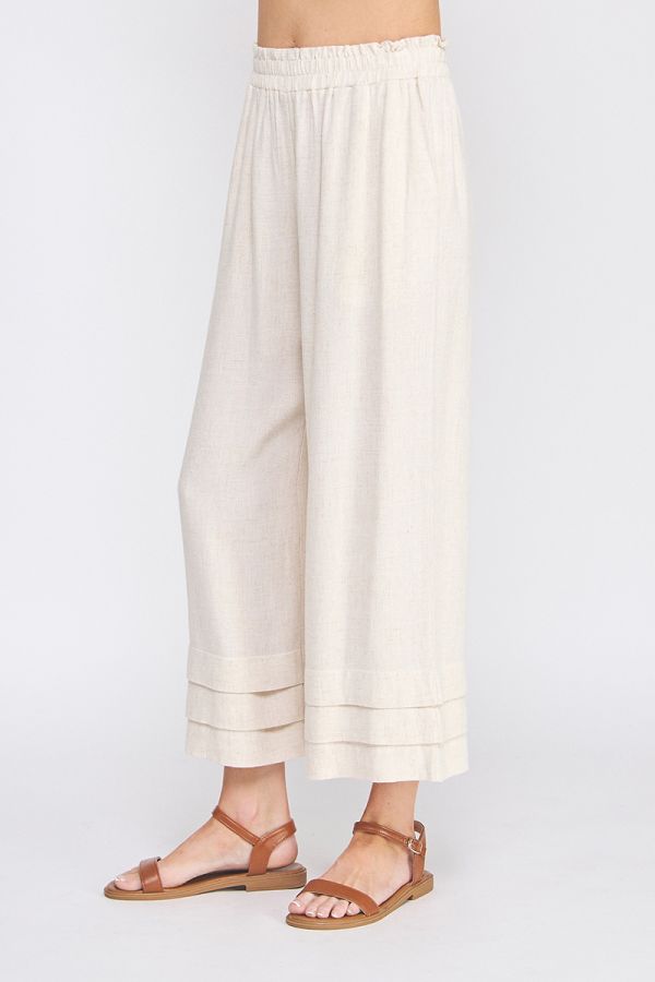 Elastic Ruffle Waist Ankle Pants