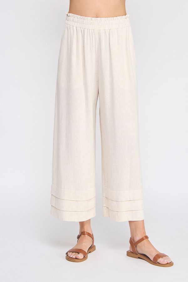 Elastic Ruffle Waist Ankle Pants