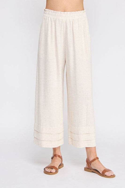 Elastic Ruffle Waist Ankle Pants