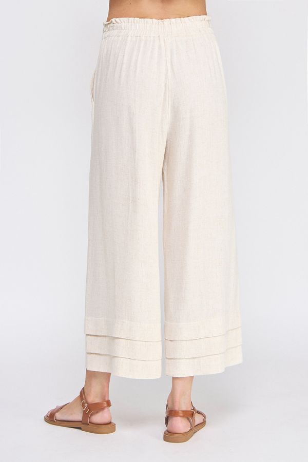 Elastic Ruffle Waist Ankle Pants