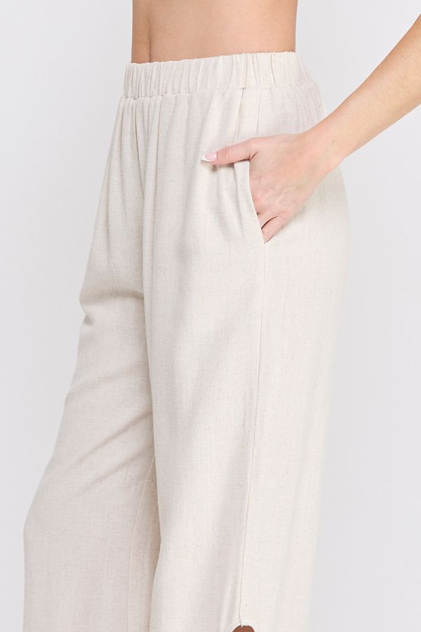Soft Linen Elastic Waist Embroidered Pants