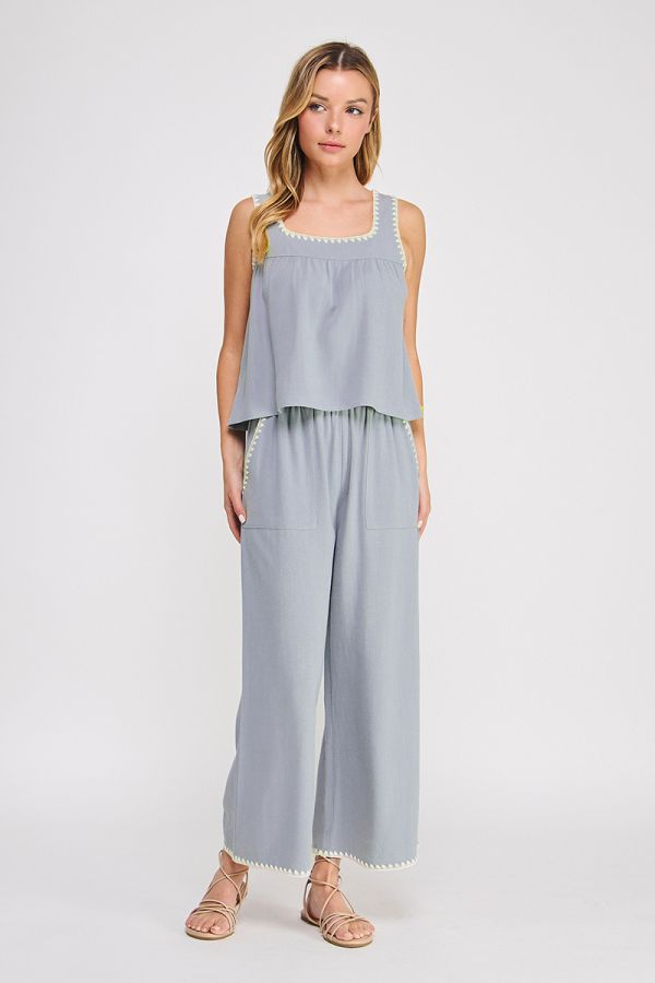 Soft Linen Elastic Tie Waist Ankle Pant