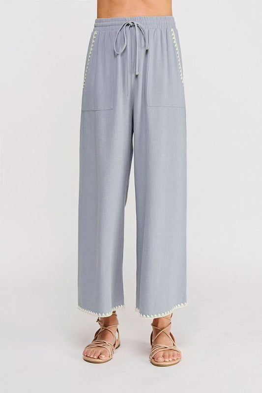Soft Linen Elastic Tie Waist Ankle Pant