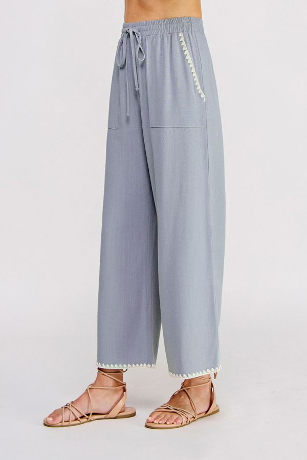 Soft Linen Elastic Tie Waist Ankle Pant