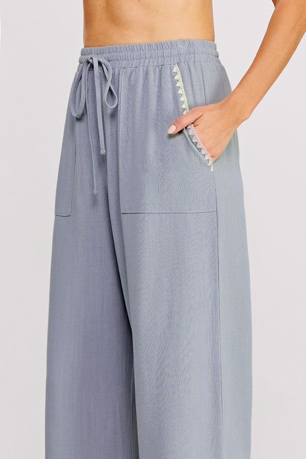 Soft Linen Elastic Tie Waist Ankle Pant