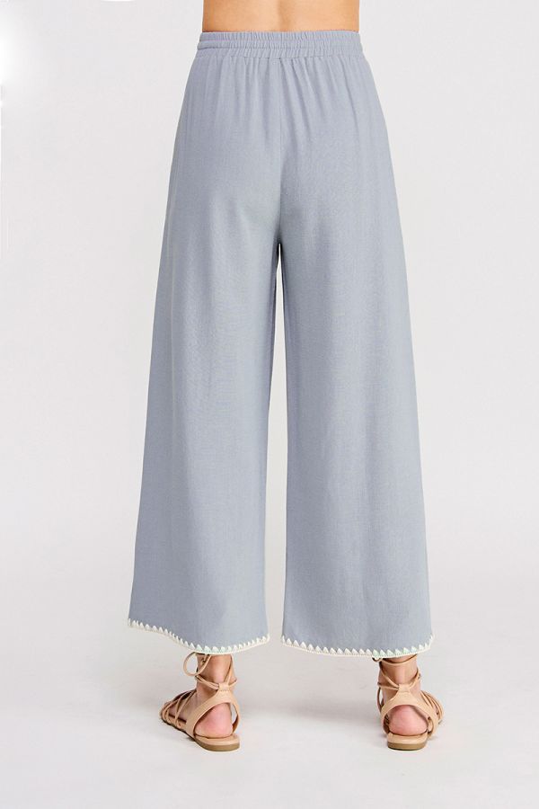 Soft Linen Elastic Tie Waist Ankle Pant