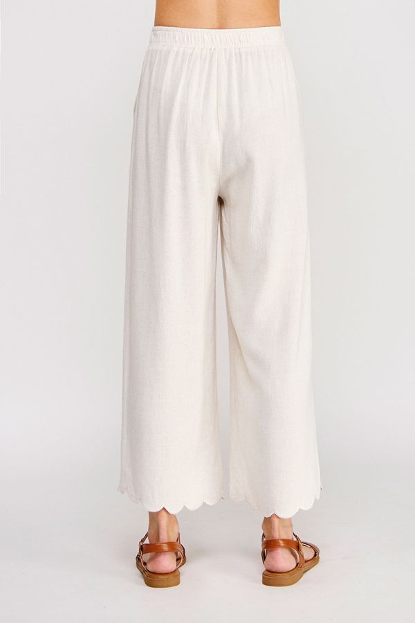 Soft Linen Blend Scallop Hem Elastic Waist Pant