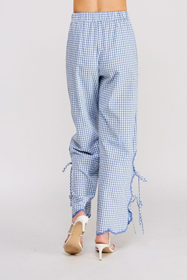 Woven Gingham Elastic Waist Pant