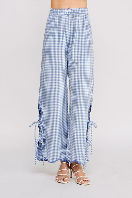 Woven Gingham Elastic Waist Pant