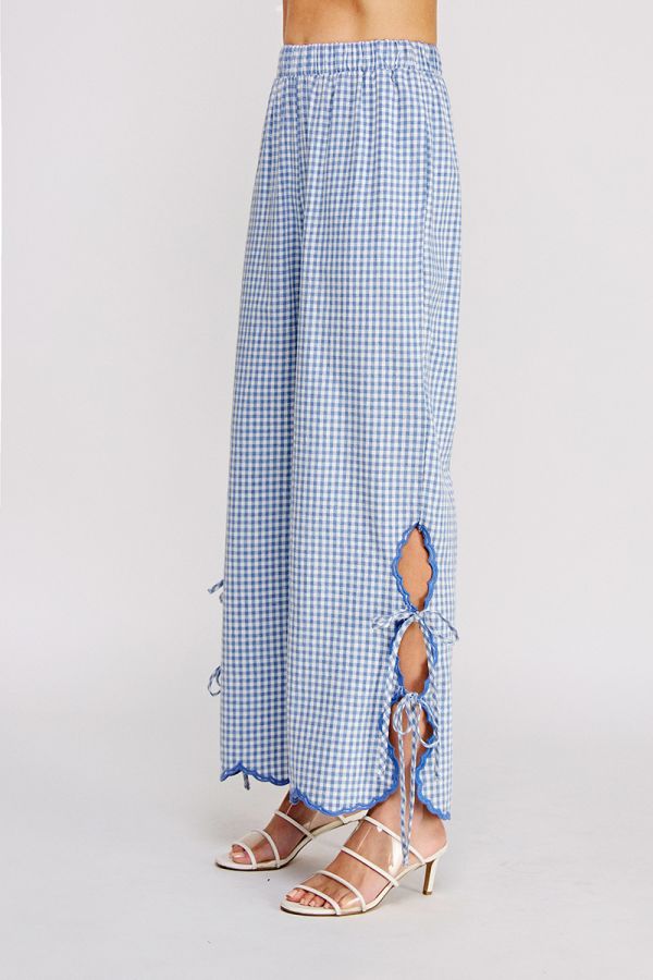 Woven Gingham Elastic Waist Pant