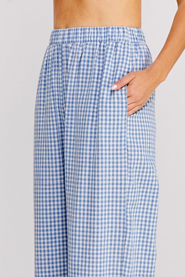 Woven Gingham Elastic Waist Pant