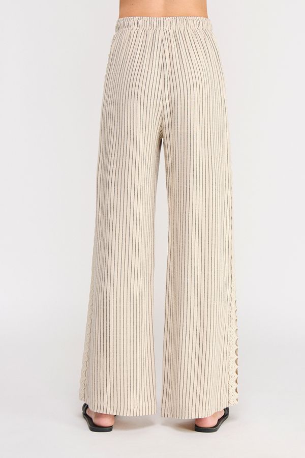 Soft Linen Elastic Tie Waist Crochet Cropped Pant