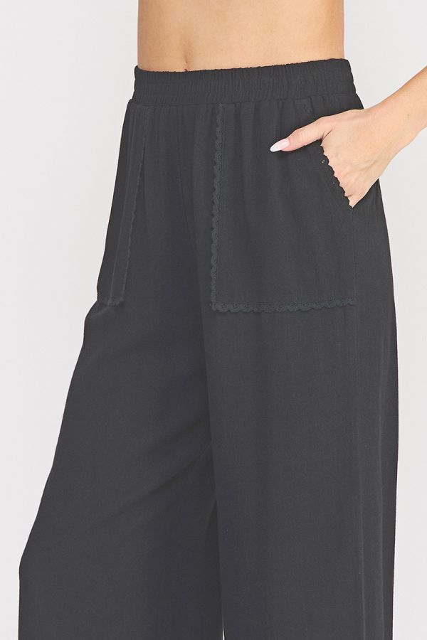 Lace Detail Linen Blend Culottes