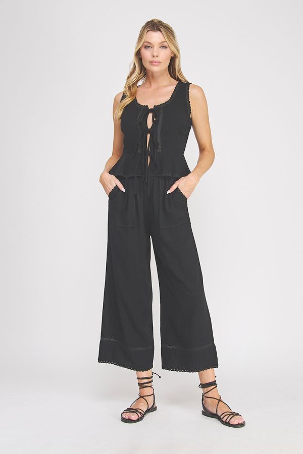 Lace Detail Linen Blend Culottes