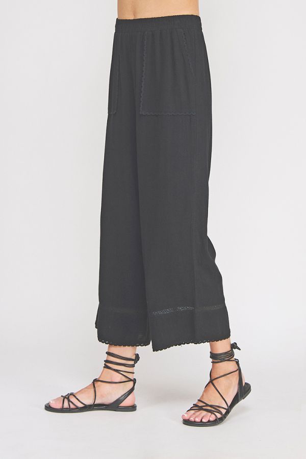 Lace Detail Linen Blend Culottes