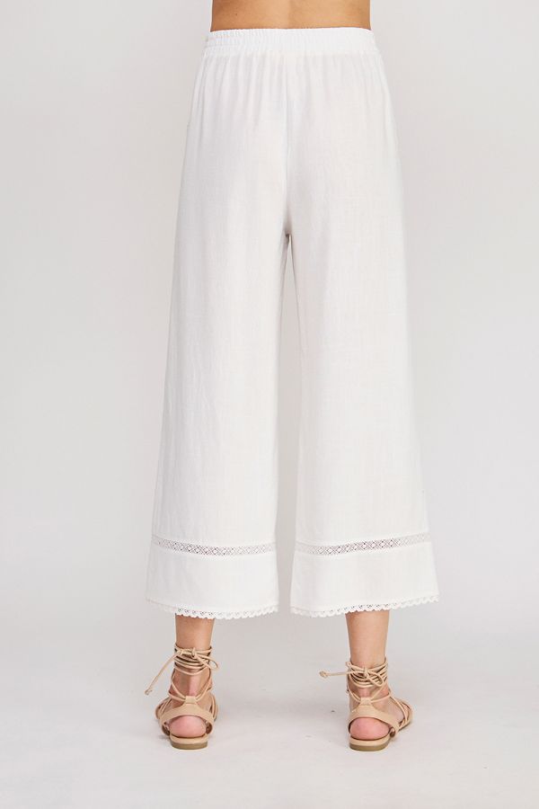 Lace Detail Linen Blend Culottes