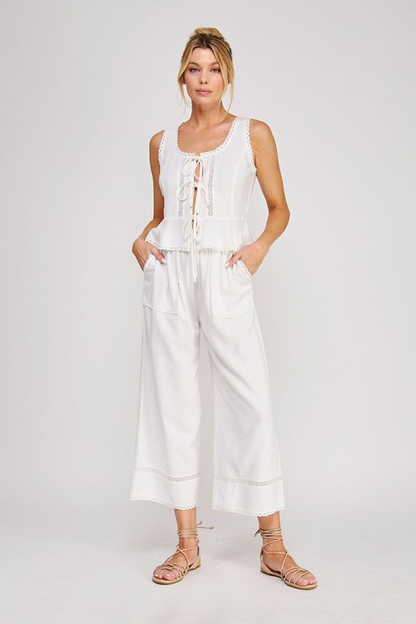 Lace Detail Linen Blend Culottes
