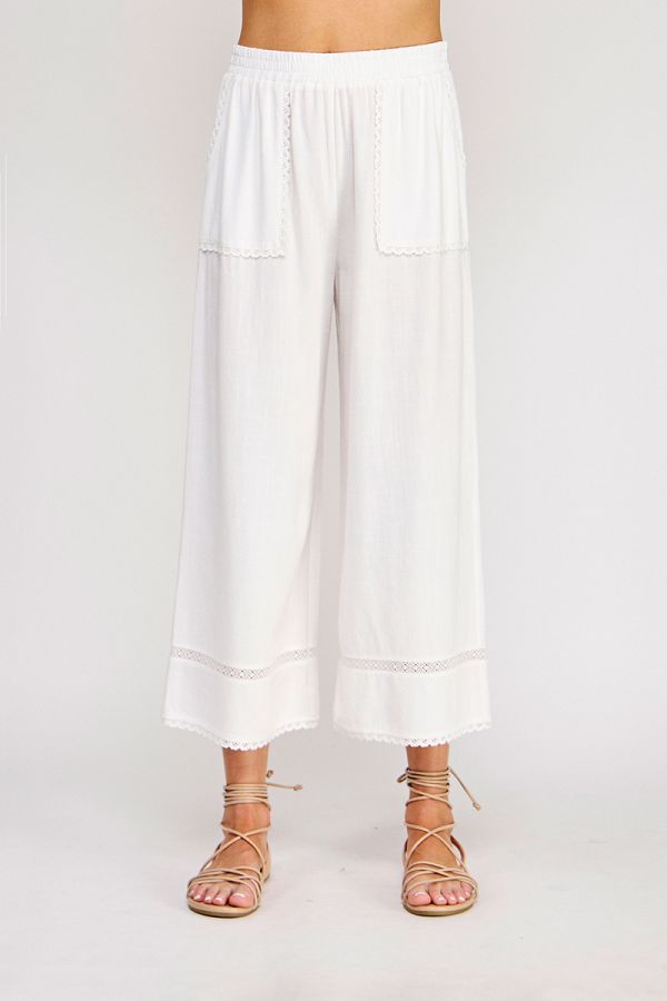Lace Detail Linen Blend Culottes