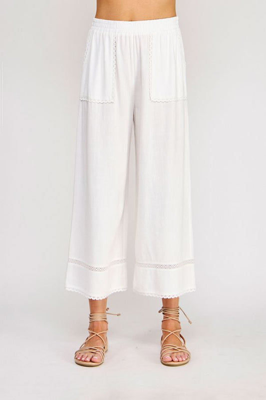 Lace Detail Linen Blend Culottes