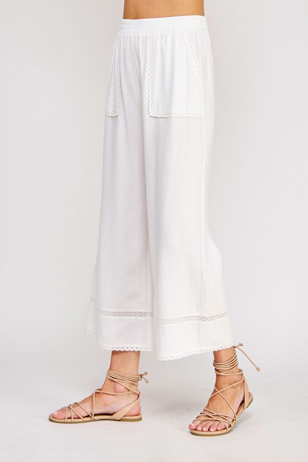 Lace Detail Linen Blend Culottes