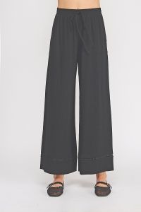 Soft Linen Blend Elastic Waist Pants w/ Trim Detail