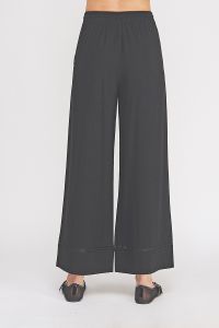 Soft Linen Blend Elastic Waist Pants w/ Trim Detail