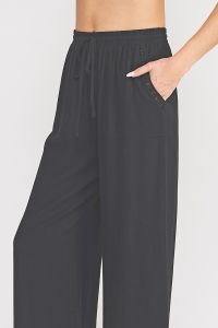 Soft Linen Blend Elastic Waist Pants w/ Trim Detail