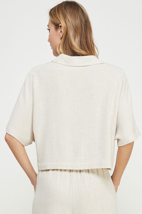 Linen Blend Cropped Shirt