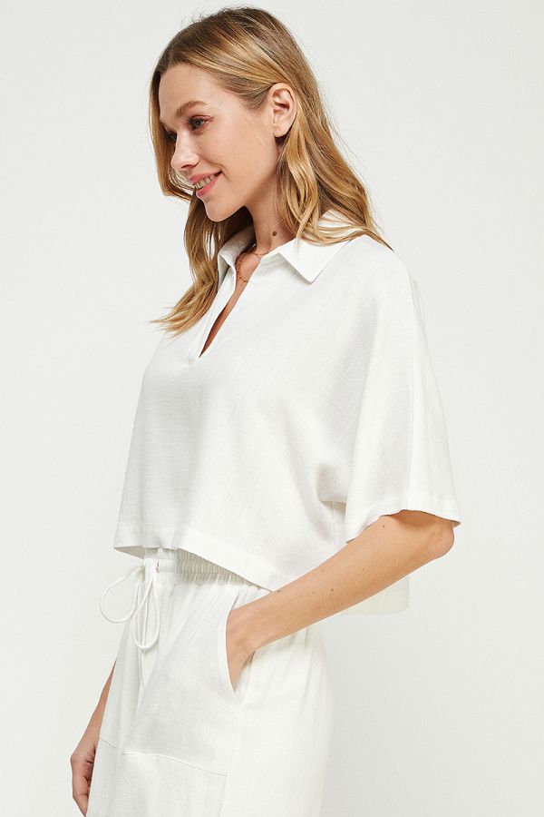 Linen Blend Cropped Shirt